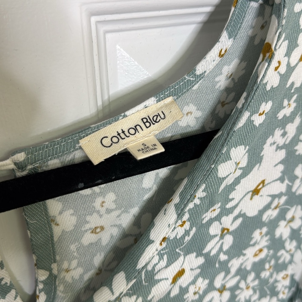 Cotton Bleu Floral Green Dress Small - Picture 2 of 5